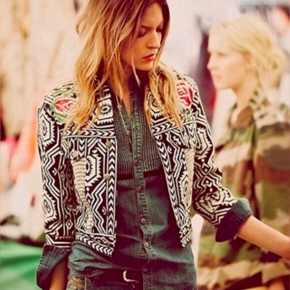 Free People Jackets & Blazers - Free People New Romantics Native Whisper Cropped Jacket, Tribal Embroidered